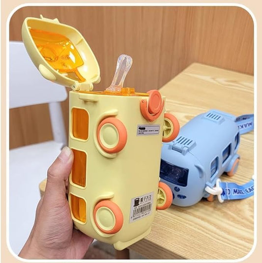 Cute Bus Water Bottle for Kids with Wheels | 500ml Leak-Proof Drink Bottle