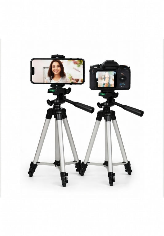 3.5ft Adjustable Tripod Stand for Mobile & DSLR Camera – Portable Universal Stand with Phone Holder, Bag & Box (Silver 3110)