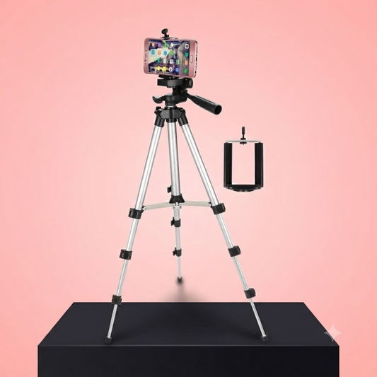 3.5ft Adjustable Tripod Stand for Mobile & DSLR Camera – Portable Universal Stand with Phone Holder, Bag & Box (Silver 3110)