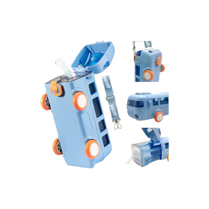 Cute Bus Water Bottle for Kids with Wheels | 500ml Leak-Proof Drink Bottle