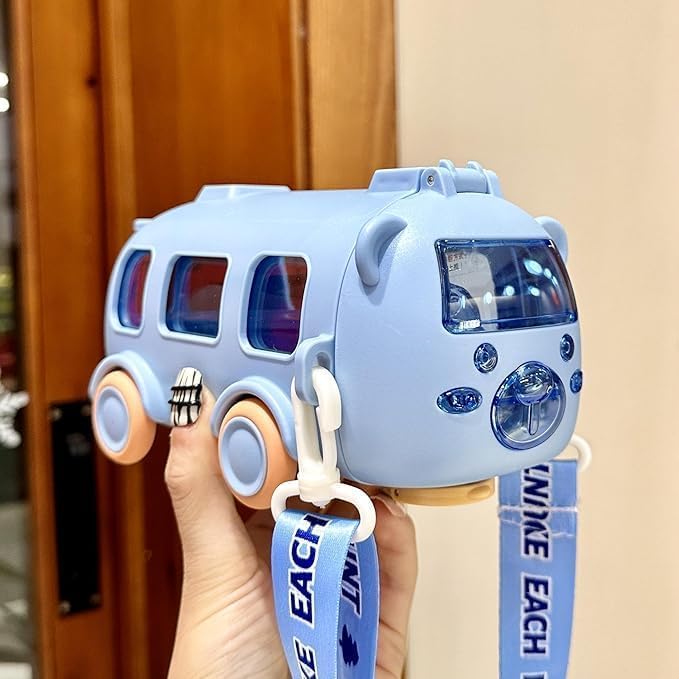 Cute Bus Water Bottle for Kids with Wheels | 500ml Leak-Proof Drink Bottle