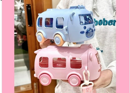 Cute Bus Water Bottle for Kids with Wheels | 500ml Leak-Proof Drink Bottle