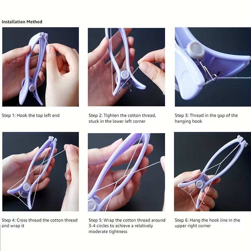 Manual Facial Hair Remover - Eyebrow and Cheek Spring Thread Tool, No Battery Required