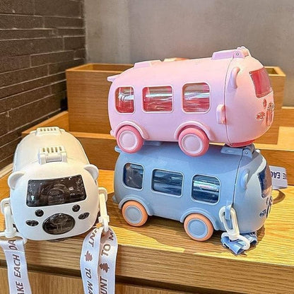 Cute Bus Water Bottle for Kids with Wheels | 500ml Leak-Proof Drink Bottle