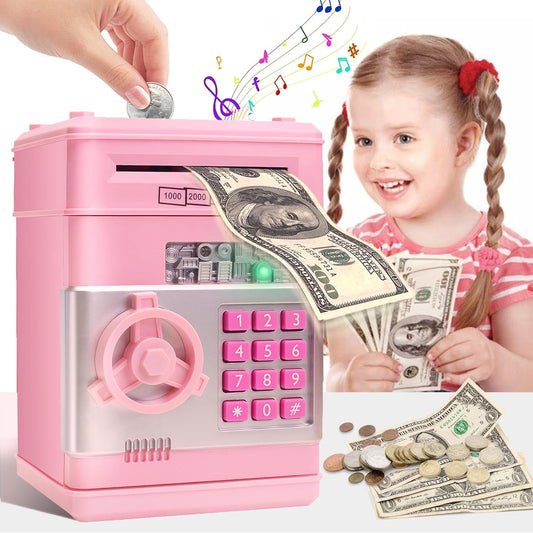 Mini ATM Electronic Piggy Bank for Kids with Password & Auto Cash Roll