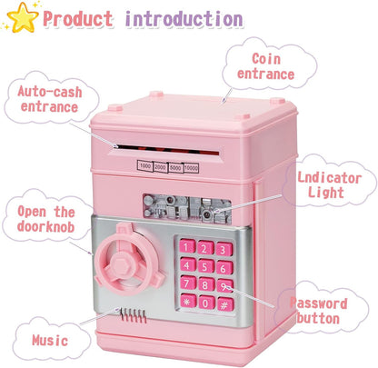 Mini ATM Electronic Piggy Bank for Kids with Password & Auto Cash Roll