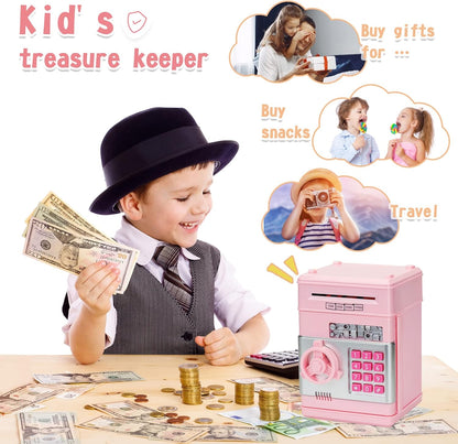 Mini ATM Electronic Piggy Bank for Kids with Password & Auto Cash Roll