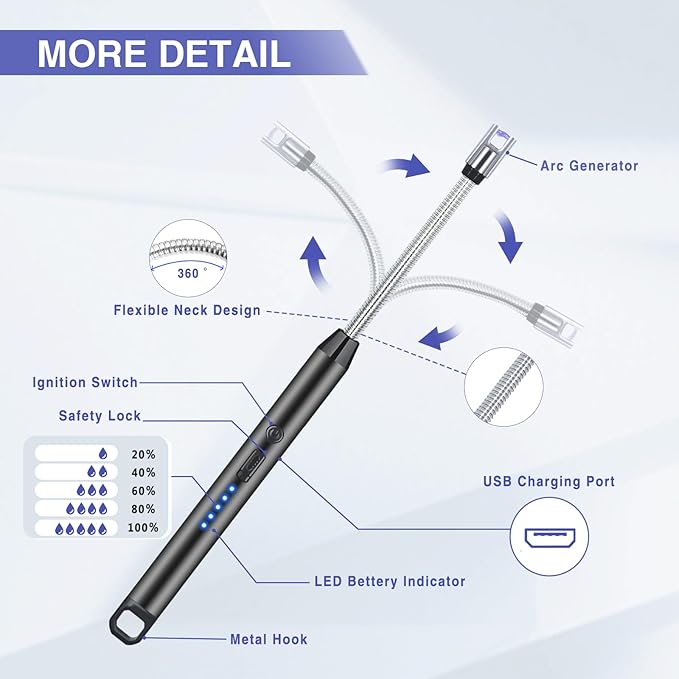 Arc Electric Candle Lighter with Flexible Neck and LED Battery Display