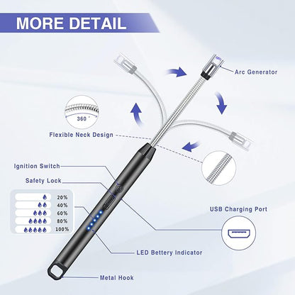 Arc Electric Candle Lighter with Flexible Neck and LED Battery Display