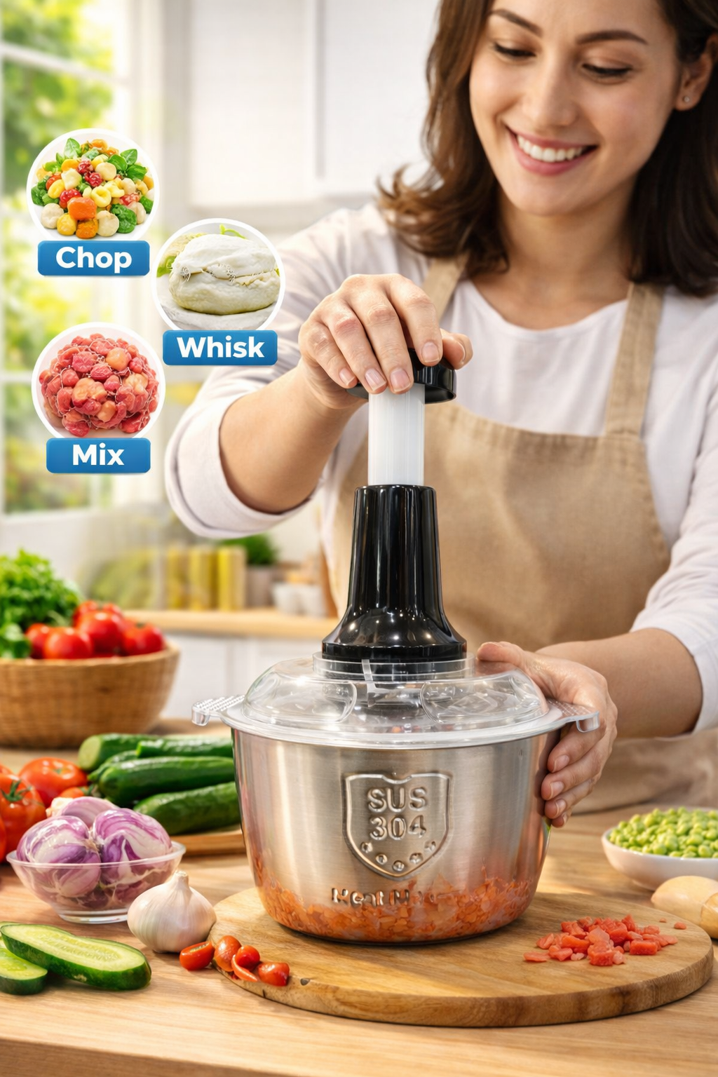 3-in-1 Food Chopper | Hand Press Vegetable & Fruit Push Chopper