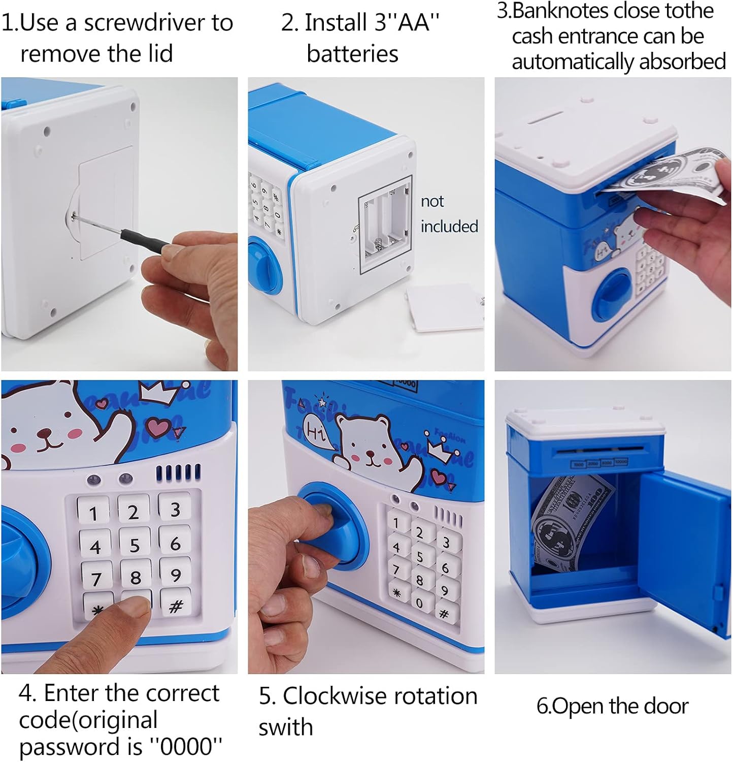 Mini ATM Electronic Piggy Bank for Kids with Password & Auto Cash Roll