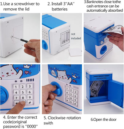 Mini ATM Electronic Piggy Bank for Kids with Password & Auto Cash Roll