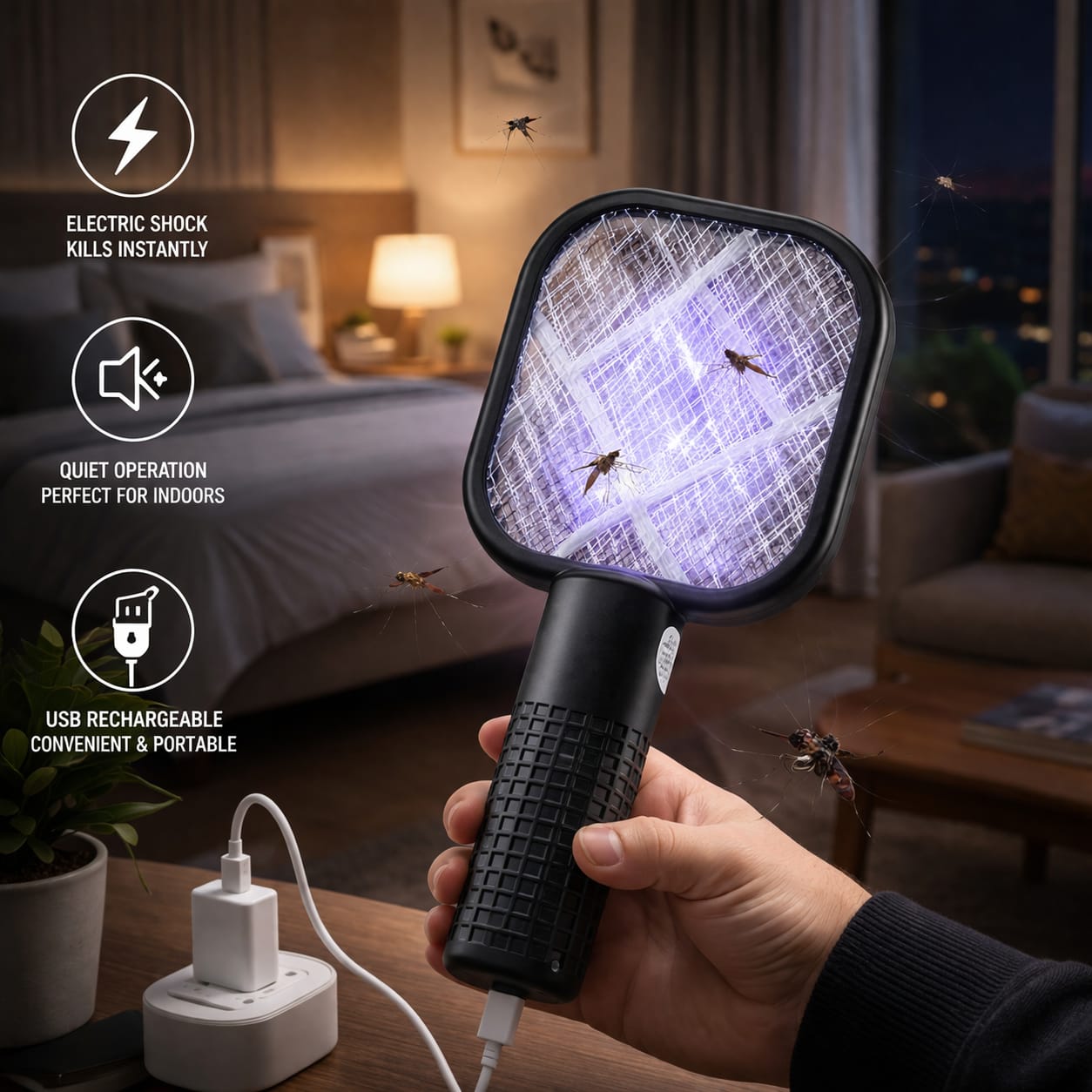 Mini Electric Mosquito Swatter With USB Charging - Fly & Bug Killer