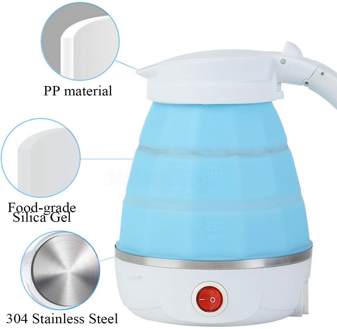 Travel Electric Portable Foldable 600ML Kettle Collapsible Silicon 220V 50Hz for Tea